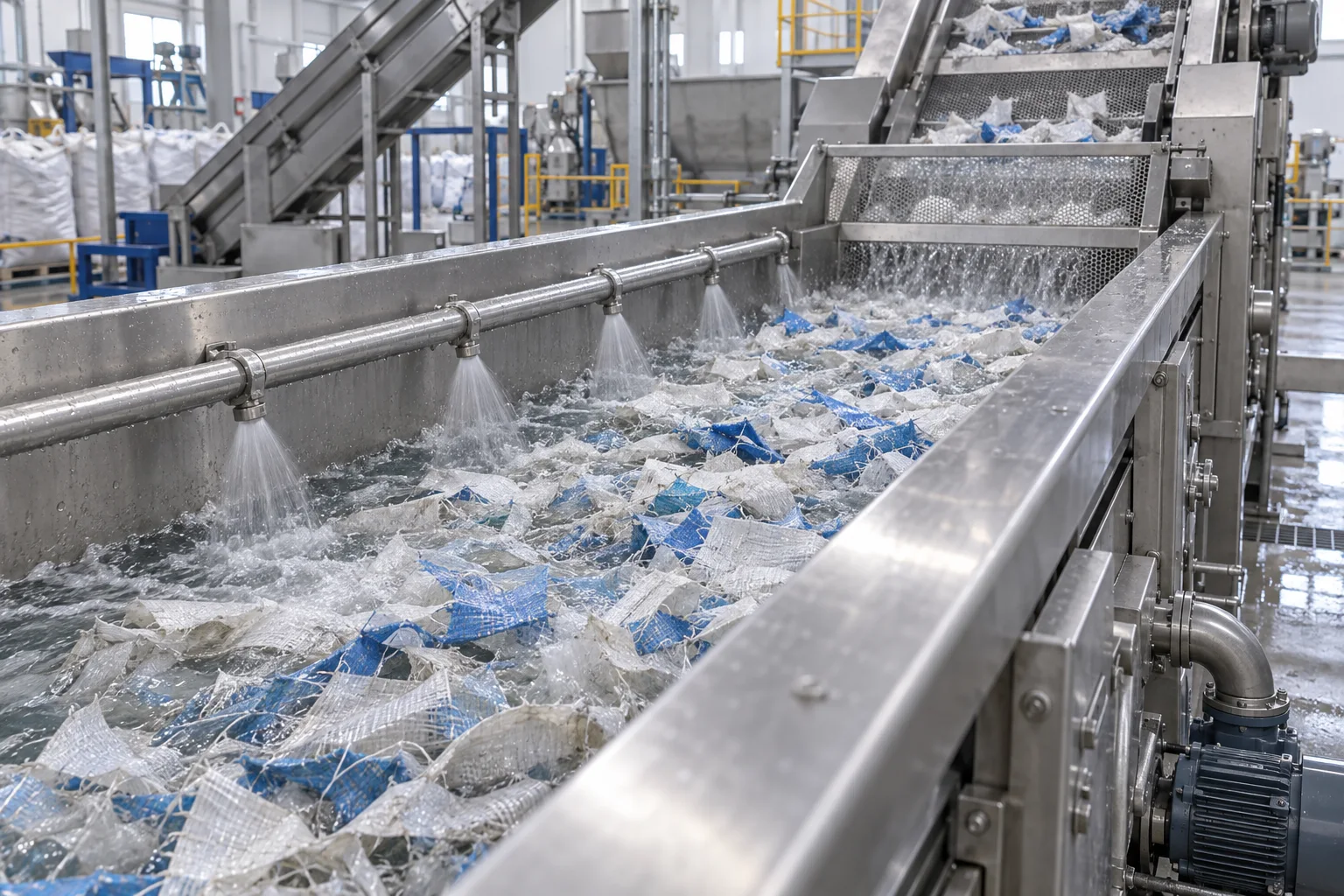 Illustrative pre-washing module for recycling plastics; AI concept, not a Rayli machine model.