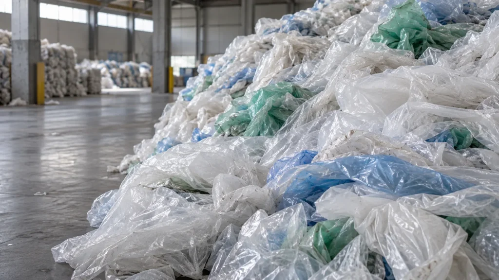 AI-generated concept image of flexible plastic film feedstock; not a customer material sample.