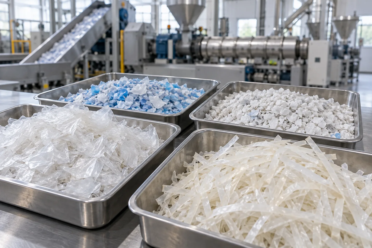 AI concept image of clean recycled plastic feedstock ready for controlled feeding into an extrusion process.