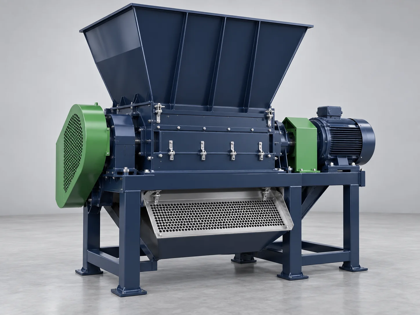 AI concept render of an industrial plastic film crusher; not a verified Rayli model.