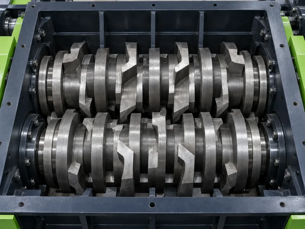 AI-generated close-up concept of a shredder rotor; not a verified Rayli component.