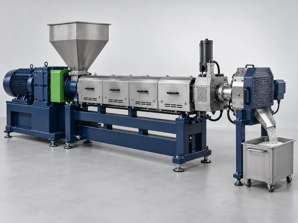 Illustrative AI concept of Plastic Pelletizing System; not a verified Rayli model.