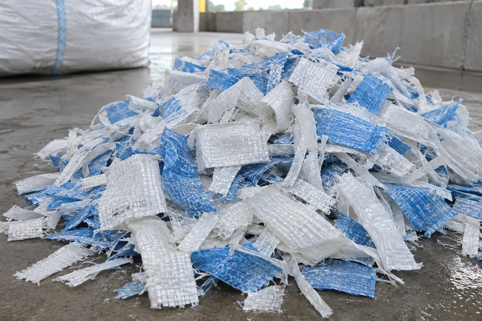 Clean cut PP woven fragments prepared after washing and squeezing, not pellets