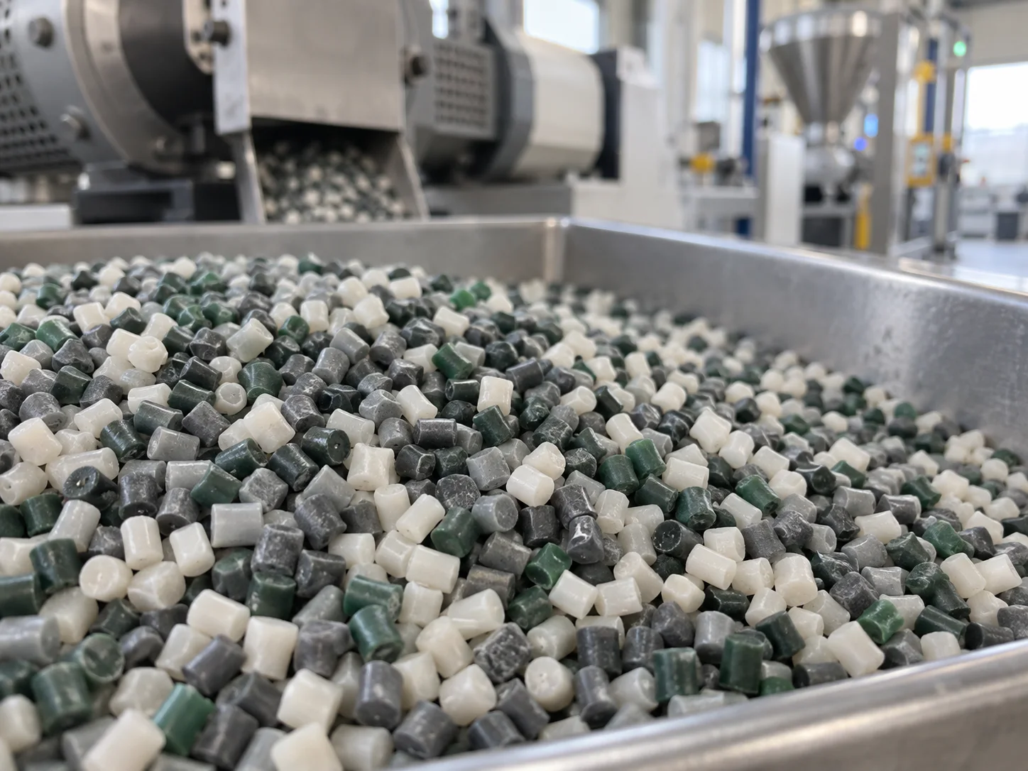 Illustrative concept image of recycled plastic pellets; not a Rayli product sample.