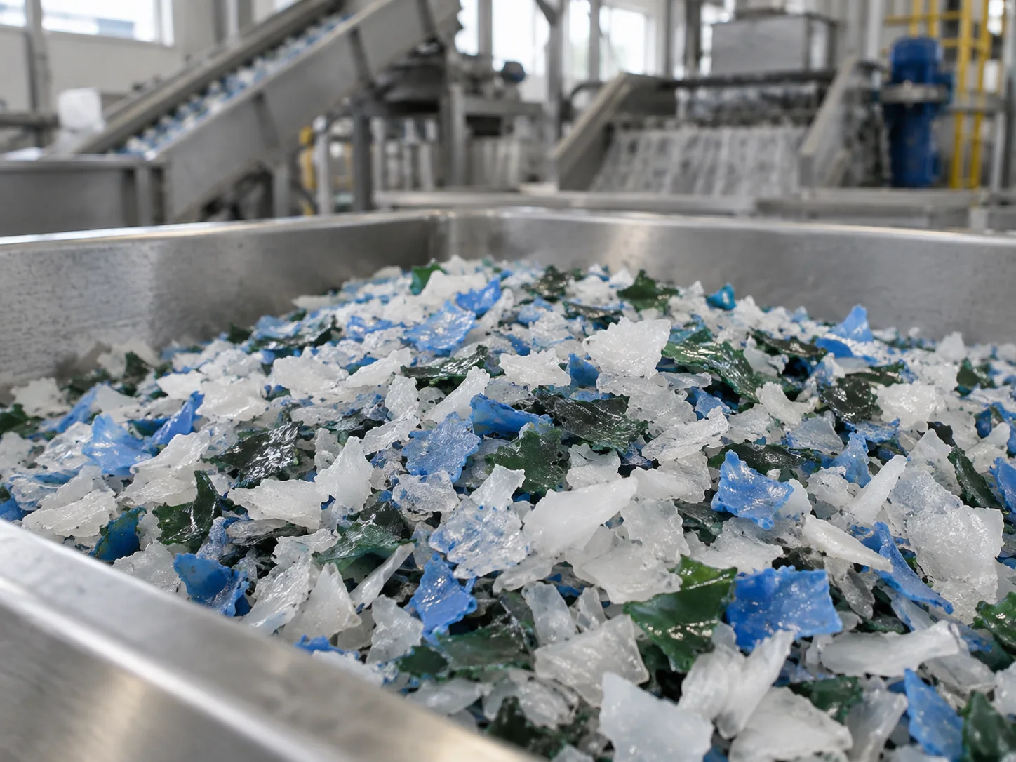 Illustrative concept image of washed rigid plastic flakes; not a Rayli product sample.