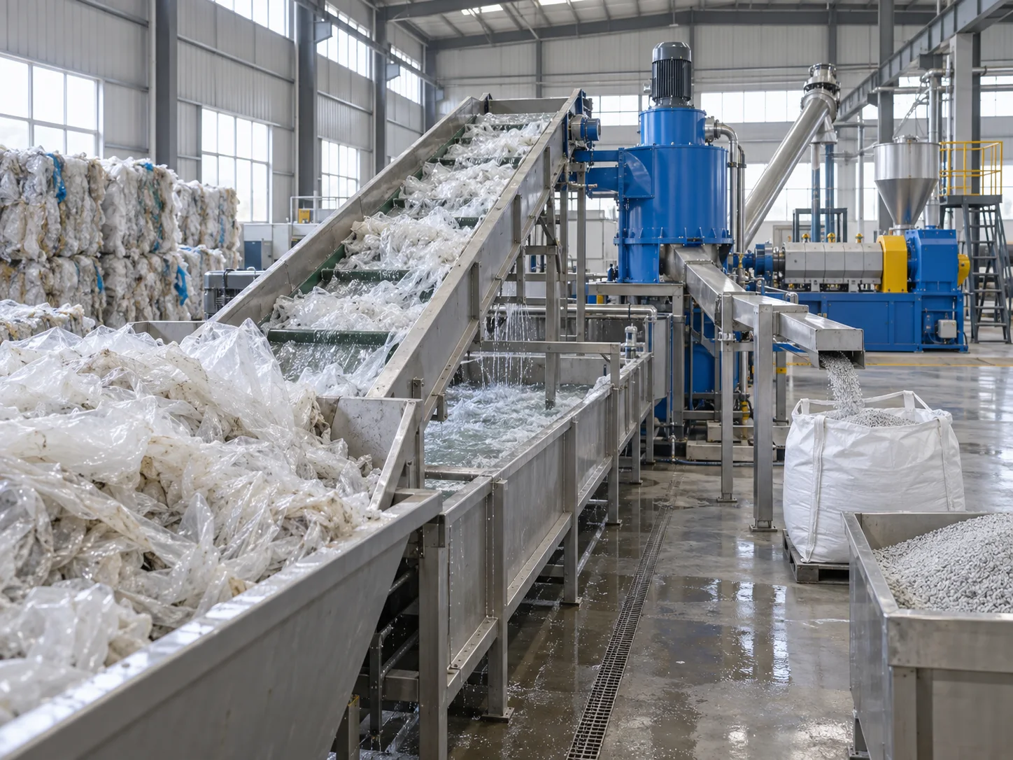 AI-generated PE film pelletizing line concept, not the Kenya project installation.