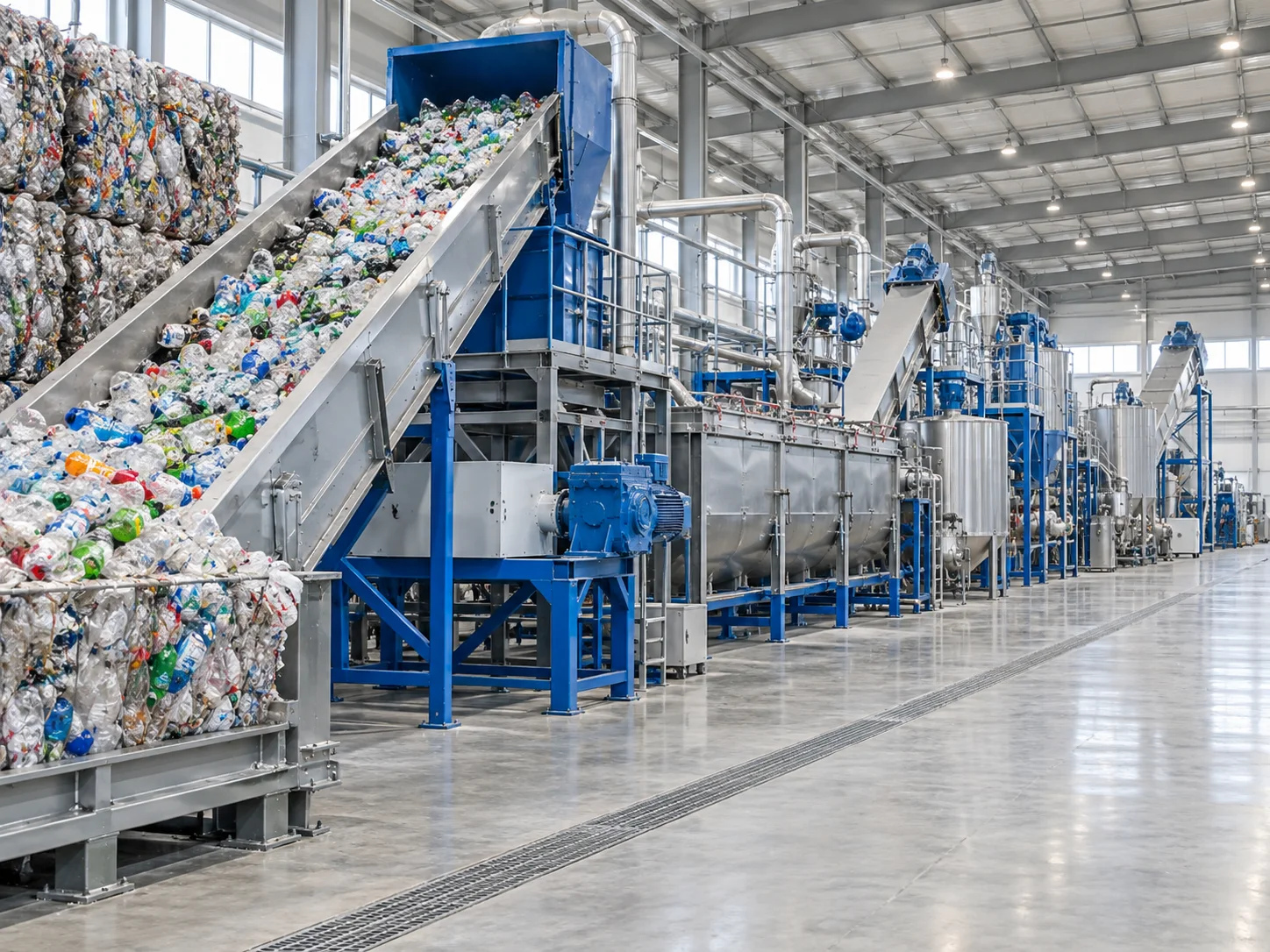 AI-generated PET bottle washing line concept, not the Nigeria project installation.
