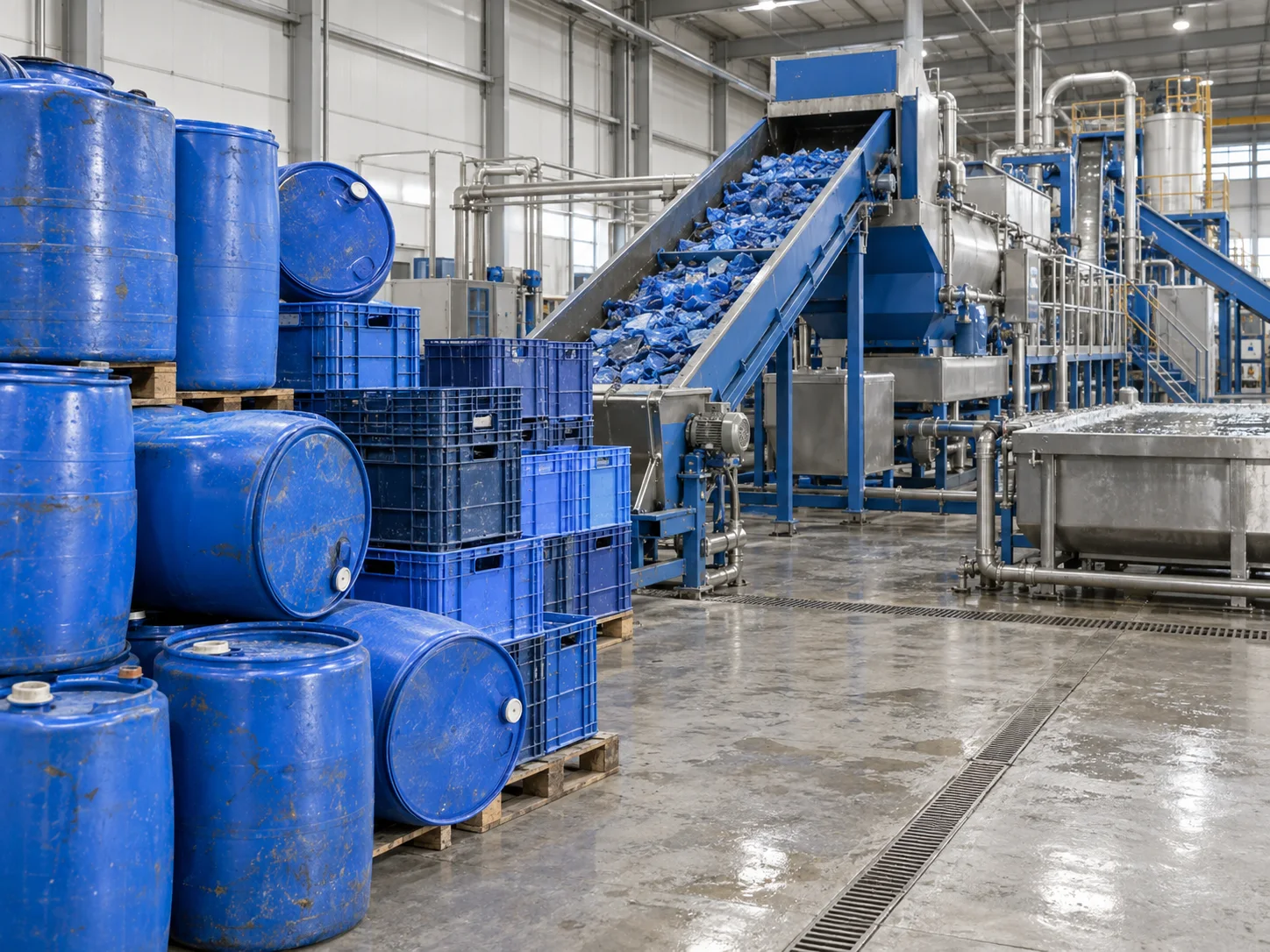 AI-generated concept of an HDPE rigid plastic recycling line; it does not show the Middle East project installation.