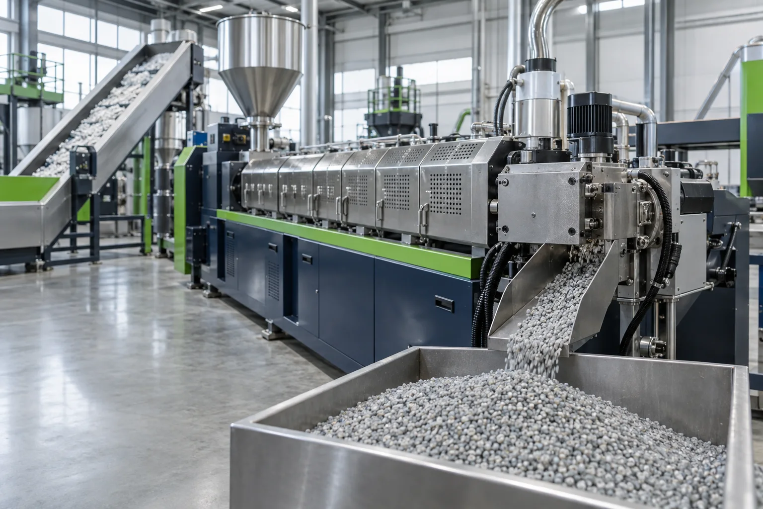 Illustrative concept image of a plastic extrusion pelletizing system; not a Rayli installation.