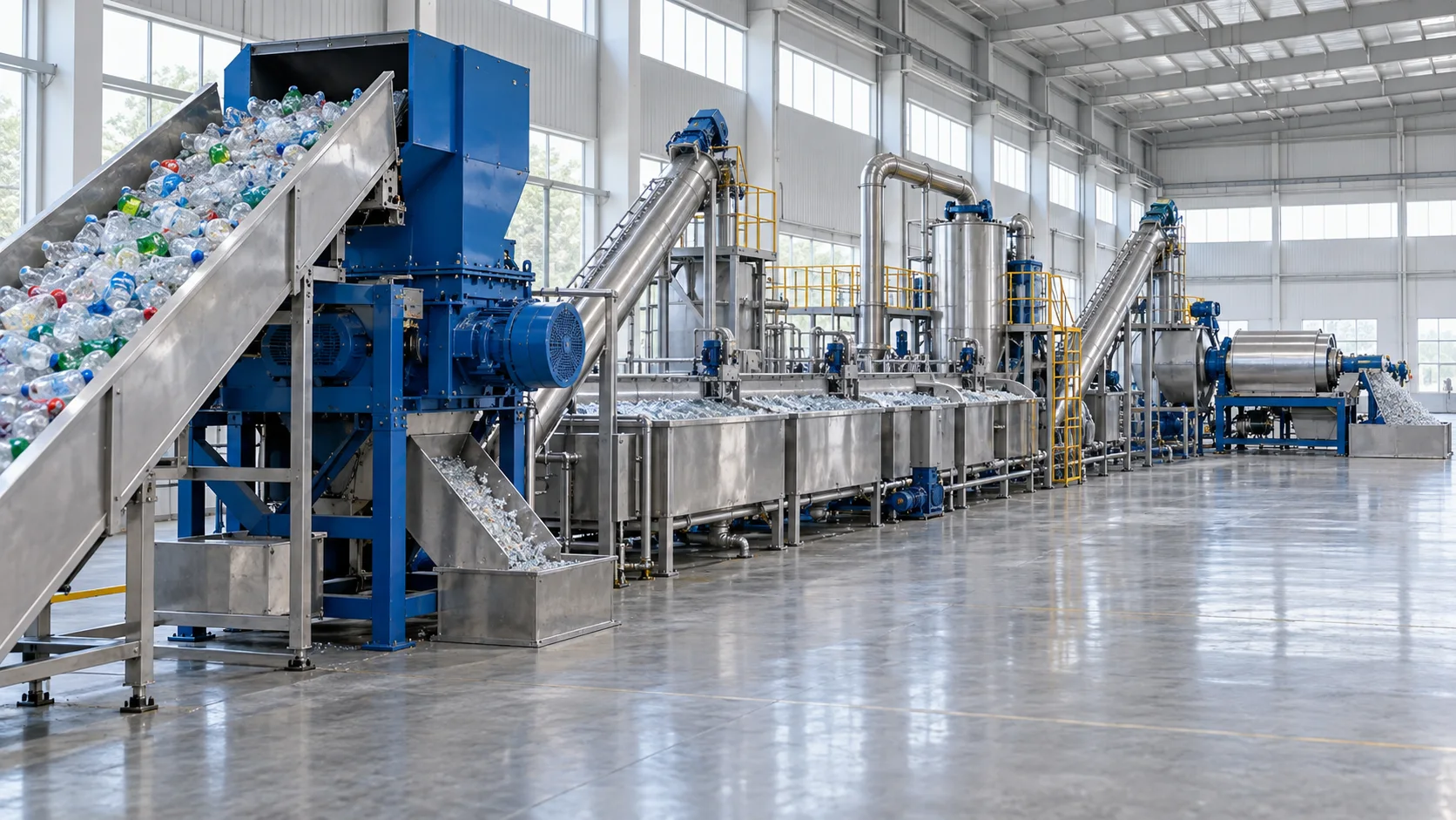 AI-generated PET bottle washing line concept; not a Rayli customer installation.