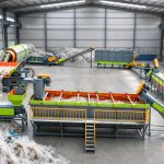 PP PE film recycling washing line, waste plastic film recycling machine system in factory workshop