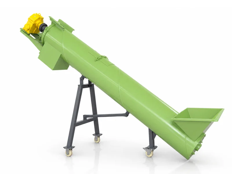 Screw conveyor for conveying plastic flakes in recycling plant